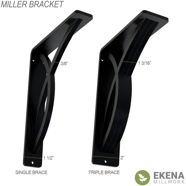 Miller Wrought Iron Bracket, (Single Center Brace), Antiqued Silver 1 1/2W X 5 1/2D X 8H